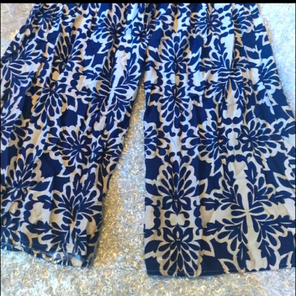Women's Pantsuit Navy White Floral Dress And Pants Set Two Piece Long Flowy Sz M - Picture 3 of 9
